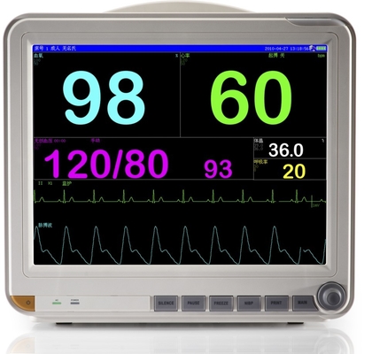 Monitor paciente de um multiparâmetro portátil de 15 polegadas com ECG, RESP, NIBP, temperatura, hora